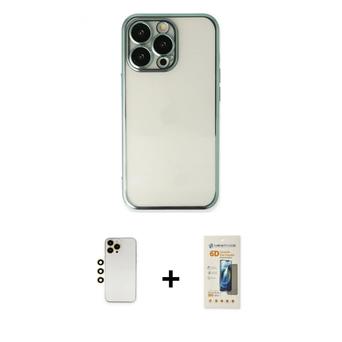 MARSİLYAN™- iPhone 13 Pro Max Kılıf Vadi Minimal - Siyah 6D Mat Seramik Hayalet Nano Ekran Koruyucu + Shine Kamera Lens - GD