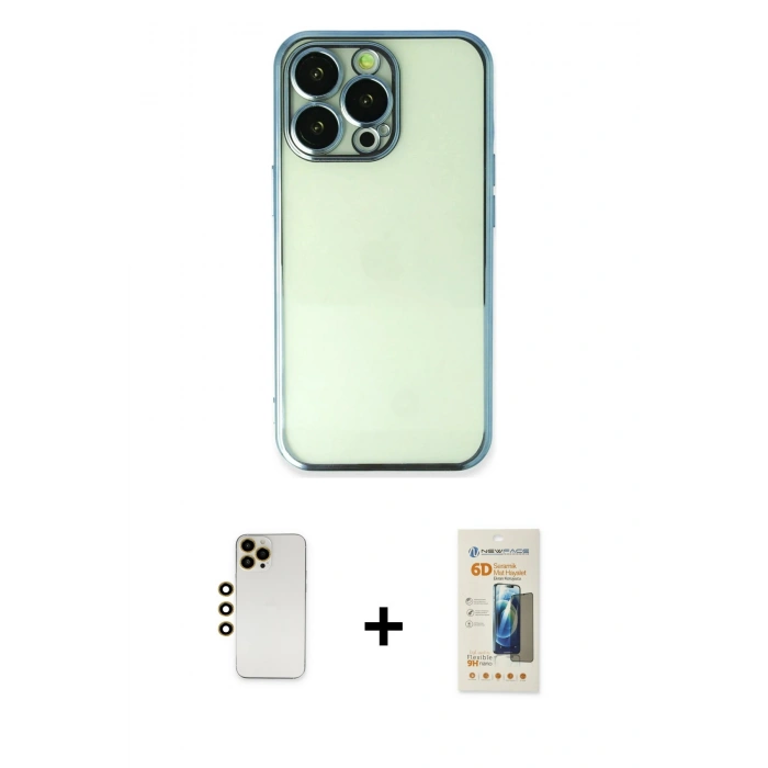 MARSİLYAN™- iPhone 13 Pro Max Kılıf Vadi Minimal - Siyah 6D Mat Seramik Hayalet Nano Ekran Koruyucu + Shine Kamera Lens - GD