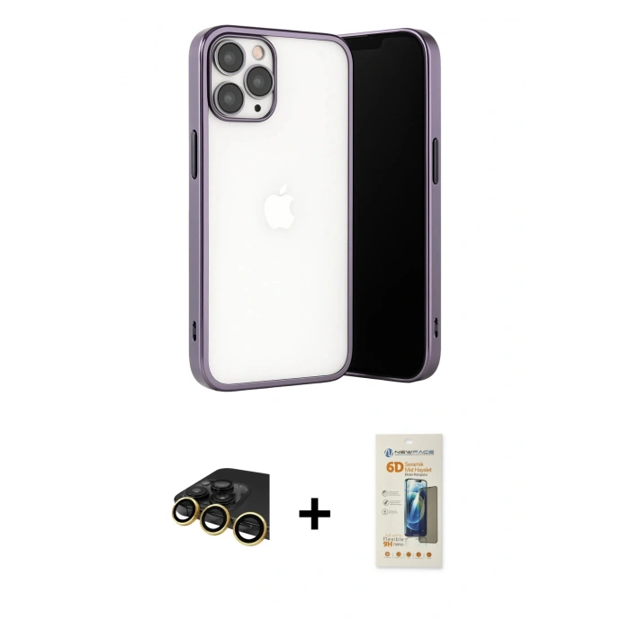 MARSİLYAN™- iPhone 13 Pro Max Kılıf Vadi Minimal - Siyah 6D Mat Seramik Hayalet Nano Ekran Koruyucu + Raze Metal Kamera Lens - GD