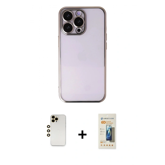 MARSİLYAN™- iPhone 13 Pro Max Kılıf Vadi Minimal - Siyah 6D Mat Seramik Hayalet Nano Ekran Koruyucu + Shine Kamera Lens - GD