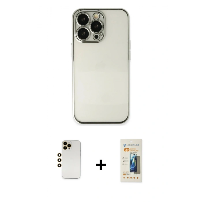 MARSİLYAN™- iPhone 13 Pro Max Kılıf Vadi Minimal - Siyah 6D Mat Seramik Hayalet Nano Ekran Koruyucu + Shine Kamera Lens - GD