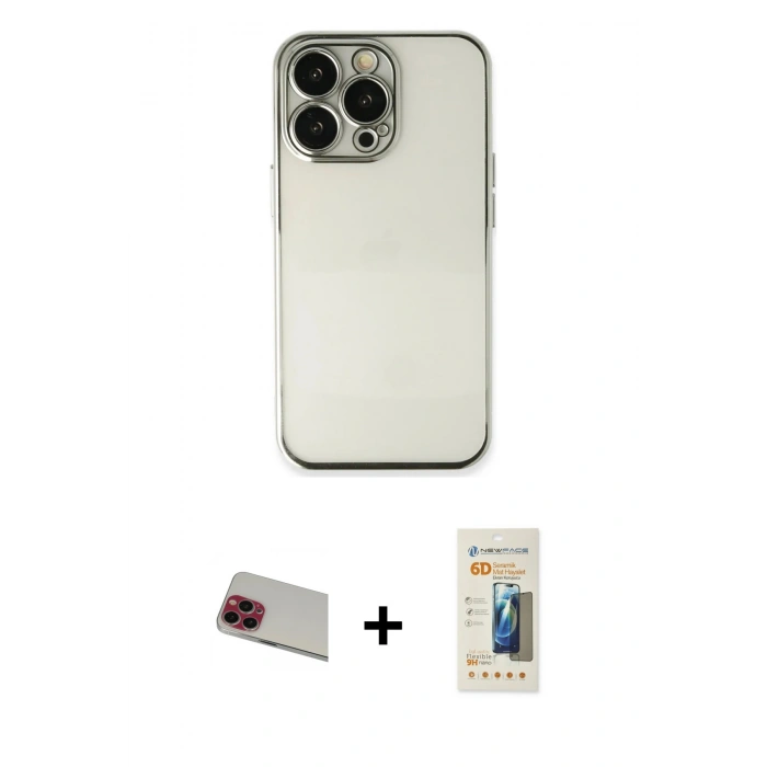 MARSİLYAN™- iPhone 13 Pro Max Kılıf Vadi Minimal - Siyah 6D Mat Seramik Hayalet Nano Ekran Koruyucu + Rainbow Kamera Lens Koruma Cam - KI