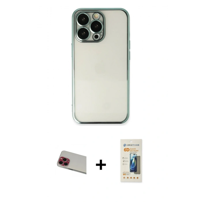 MARSİLYAN™- iPhone 13 Pro Max Kılıf Vadi Minimal - Siyah 6D Mat Seramik Hayalet Nano Ekran Koruyucu + Rainbow Kamera Lens Koruma Cam - KI