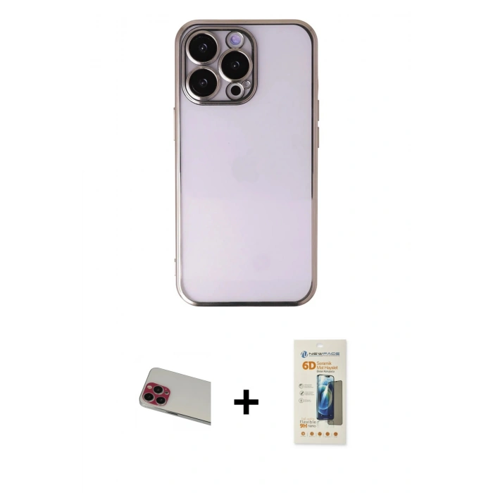 MARSİLYAN™- iPhone 13 Pro Max Kılıf Vadi Minimal - Siyah 6D Mat Seramik Hayalet Nano Ekran Koruyucu + Rainbow Kamera Lens Koruma Cam - KI