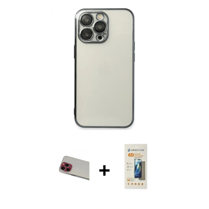 MARSİLYAN™- iPhone 13 Pro Max Kılıf Vadi Minimal - Siyah 6D Mat Seramik Hayalet Nano Ekran Koruyucu + Rainbow Kamera Lens Koruma Cam - KI