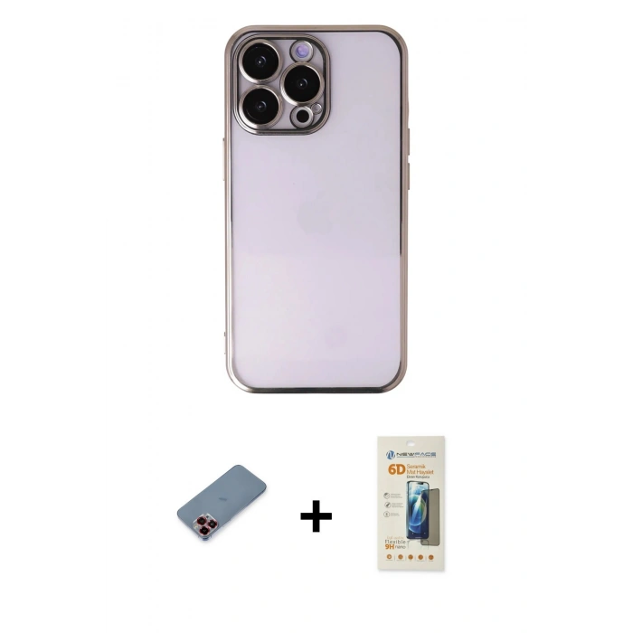MARSİLYAN™- iPhone 13 Pro Max Kılıf Vadi Minimal - Siyah 6D Mat Seramik Hayalet Nano Ekran Koruyucu + Metal Kamera Lens Koruma Cam - KI