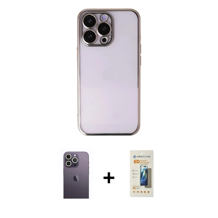 MARSİLYAN™- iPhone 13 Pro Max Kılıf Vadi Minimal - Siyah 6D Mat Seramik Hayalet Nano Ekran Koruyucu + Neon Fosforlu Kamera Lens - BZ