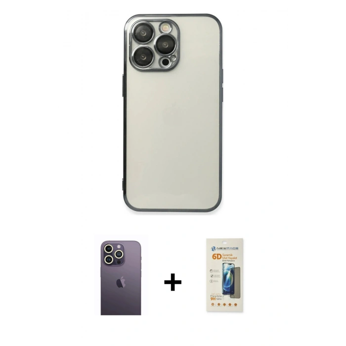 MARSİLYAN™- iPhone 13 Pro Max Kılıf Vadi Minimal - Siyah 6D Mat Seramik Hayalet Nano Ekran Koruyucu + Neon Fosforlu Kamera Lens - BZ