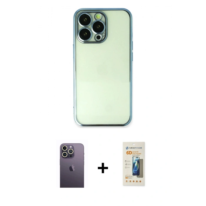 MARSİLYAN™- iPhone 13 Pro Max Kılıf Vadi Minimal - Siyah 6D Mat Seramik Hayalet Nano Ekran Koruyucu + Neon Fosforlu Kamera Lens - BZ