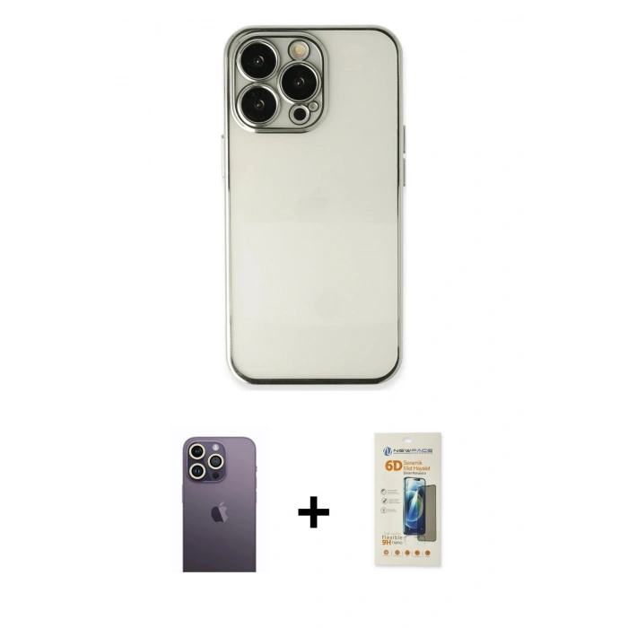 MARSİLYAN™- iPhone 13 Pro Max Kılıf Vadi Minimal - Siyah 6D Mat Seramik Hayalet Nano Ekran Koruyucu + Neon Fosforlu Kamera Lens - BZ