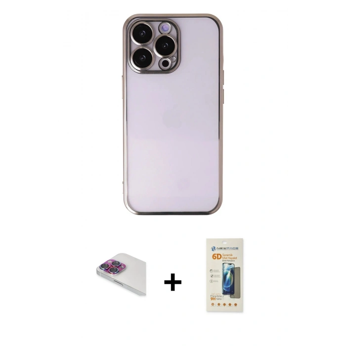 MARSİLYAN™- iPhone 13 Pro Max Kılıf Vadi Minimal - Siyah 6D Mat Seramik Hayalet Nano Ekran Koruyucu + Pers Alüminyum Kamera Lens - GI