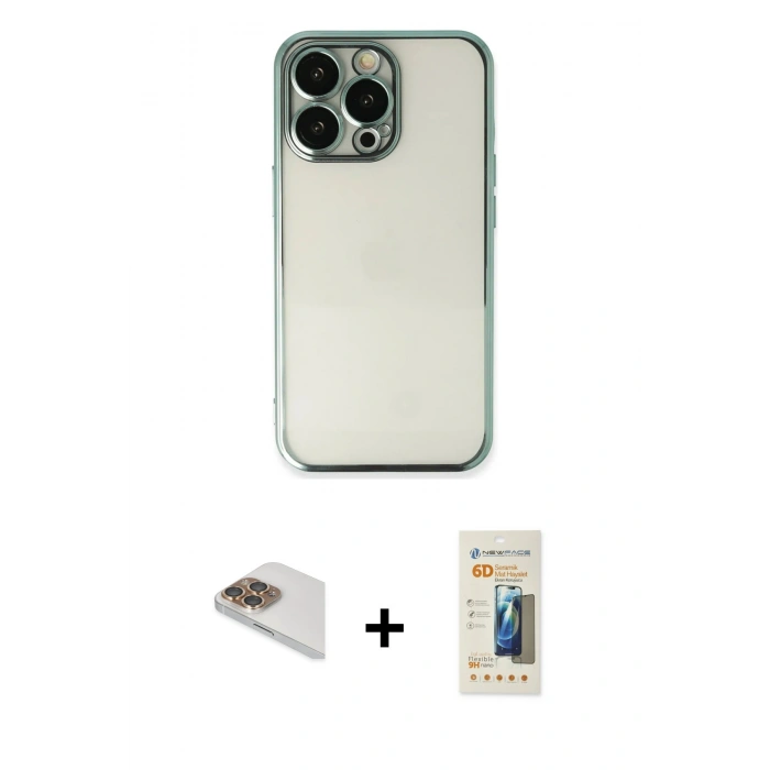 MARSİLYAN™- iPhone 13 Pro Max Kılıf Vadi Minimal - Siyah 6D Mat Seramik Hayalet Nano Ekran Koruyucu + Pers Alüminyum Kamera Lens - GD