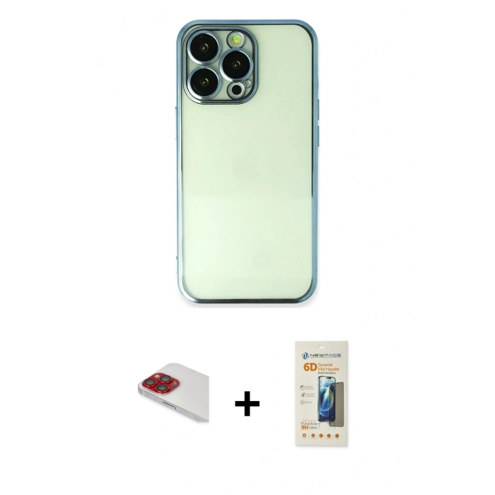 MARSİLYAN™- iPhone 13 Pro Max Kılıf Vadi Minimal - Siyah 6D Mat Seramik Hayalet Nano Ekran Koruyucu + Pers Alüminyum Kamera Lens - KI