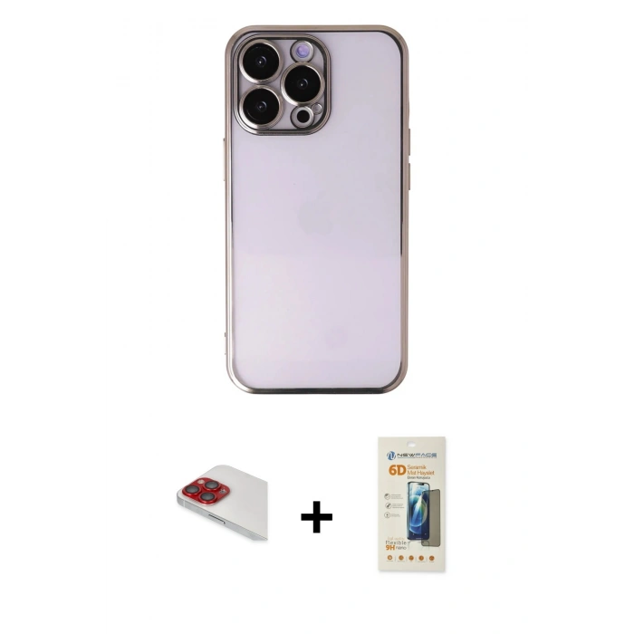MARSİLYAN™- iPhone 13 Pro Max Kılıf Vadi Minimal - Siyah 6D Mat Seramik Hayalet Nano Ekran Koruyucu + Pers Alüminyum Kamera Lens - KI