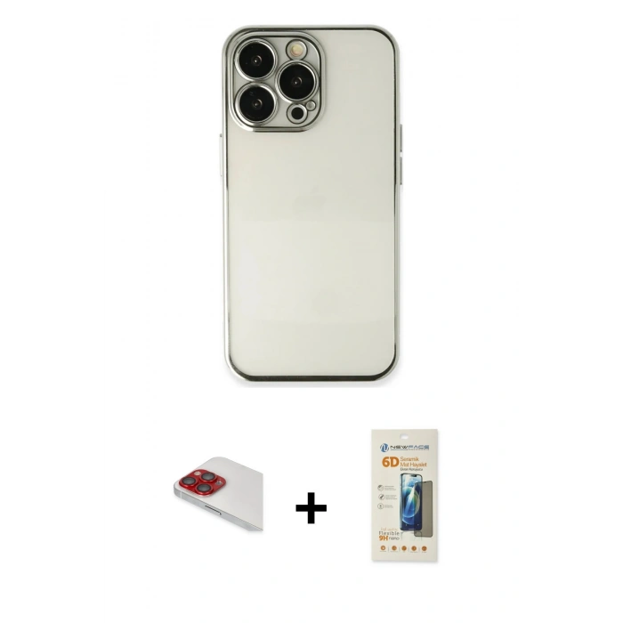 MARSİLYAN™- iPhone 13 Pro Max Kılıf Vadi Minimal - Siyah 6D Mat Seramik Hayalet Nano Ekran Koruyucu + Pers Alüminyum Kamera Lens - KI