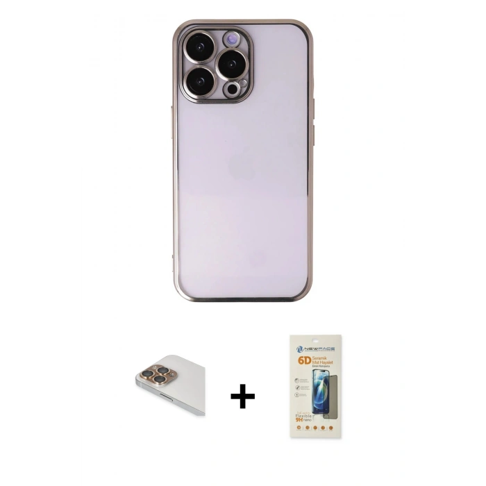 MARSİLYAN™- iPhone 13 Pro Max Kılıf Vadi Minimal - Siyah 6D Mat Seramik Hayalet Nano Ekran Koruyucu + Pers Alüminyum Kamera Lens - GD