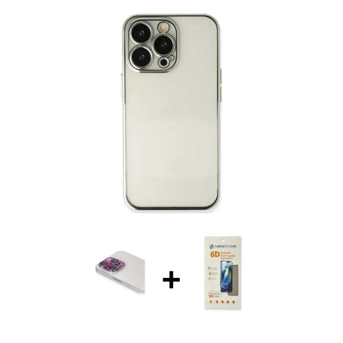 MARSİLYAN™- iPhone 13 Pro Max Kılıf Vadi Minimal - Siyah 6D Mat Seramik Hayalet Nano Ekran Koruyucu + Pers Alüminyum Kamera Lens - GI