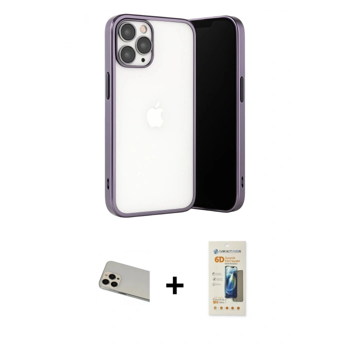 MARSİLYAN™- iPhone 13 Pro Max Kılıf Vadi Minimal - Siyah 6D Mat Seramik Hayalet Nano Ekran Koruyucu + Rainbow Kamera Lens Koruma Cam - REGD