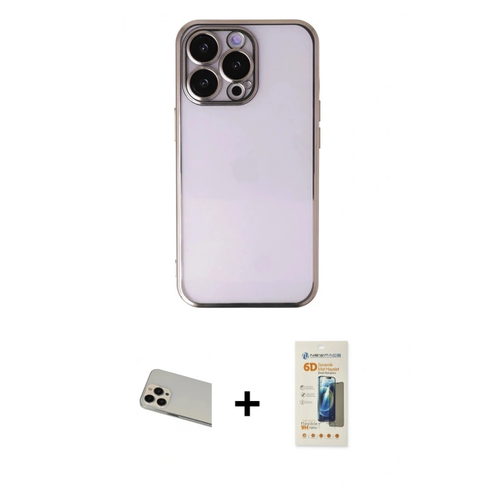 MARSİLYAN™- iPhone 13 Pro Max Kılıf Vadi Minimal - Siyah 6D Mat Seramik Hayalet Nano Ekran Koruyucu + Rainbow Kamera Lens Koruma Cam - REGD