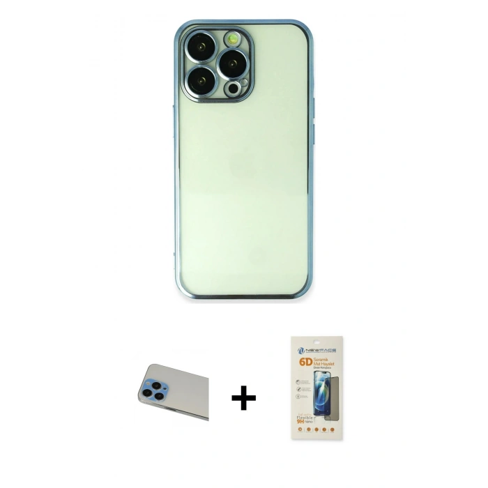 MARSİLYAN™- iPhone 13 Pro Max Kılıf Vadi Minimal - Siyah 6D Mat Seramik Hayalet Nano Ekran Koruyucu + Rainbow Kamera Lens Koruma Cam - MI