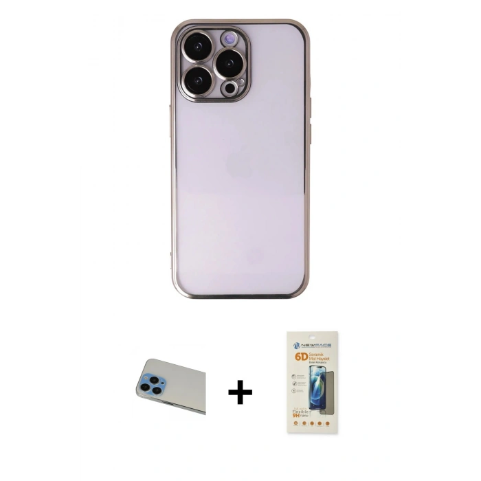 MARSİLYAN™- iPhone 13 Pro Max Kılıf Vadi Minimal - Siyah 6D Mat Seramik Hayalet Nano Ekran Koruyucu + Rainbow Kamera Lens Koruma Cam - MI