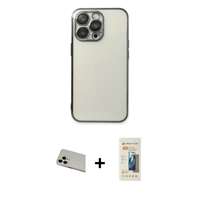 MARSİLYAN™- iPhone 13 Pro Max Kılıf Vadi Minimal - Siyah 6D Mat Seramik Hayalet Nano Ekran Koruyucu + Rainbow Kamera Lens Koruma Cam - REGD