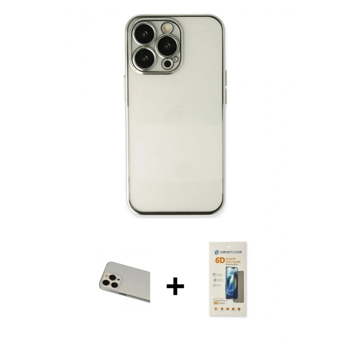 MARSİLYAN™- iPhone 13 Pro Max Kılıf Vadi Minimal - Siyah 6D Mat Seramik Hayalet Nano Ekran Koruyucu + Rainbow Kamera Lens Koruma Cam - REGD