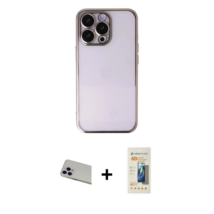 MARSİLYAN™- iPhone 13 Pro Max Kılıf Vadi Minimal - Siyah 6D Mat Seramik Hayalet Nano Ekran Koruyucu + Rainbow Kamera Lens Koruma Cam - MR