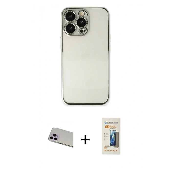 MARSİLYAN™- iPhone 13 Pro Max Kılıf Vadi Minimal - Siyah 6D Mat Seramik Hayalet Nano Ekran Koruyucu + Rainbow Kamera Lens Koruma Cam - MR