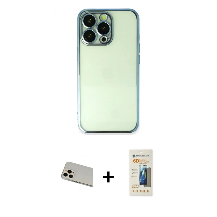 MARSİLYAN™- iPhone 13 Pro Max Kılıf Vadi Minimal - Siyah 6D Mat Seramik Hayalet Nano Ekran Koruyucu + Rainbow Kamera Lens Koruma Cam - REGD