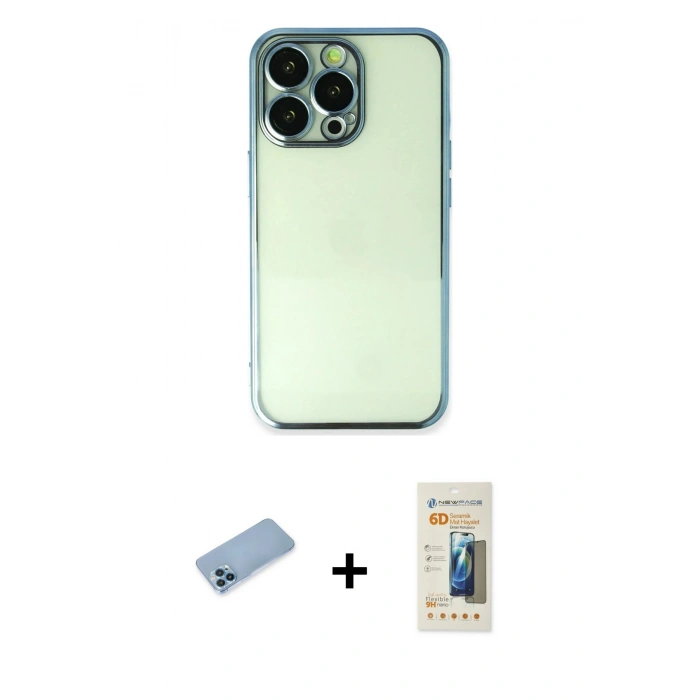 MARSİLYAN™- iPhone 13 Pro Max Kılıf Vadi Minimal - Siyah 6D Mat Seramik Hayalet Nano Ekran Koruyucu + Shine Kamera Lens Koruma Cam - MI