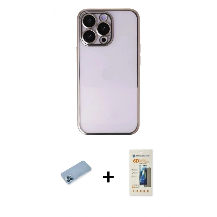 MARSİLYAN™- iPhone 13 Pro Max Kılıf Vadi Minimal - Siyah 6D Mat Seramik Hayalet Nano Ekran Koruyucu + Shine Kamera Lens Koruma Cam - MI