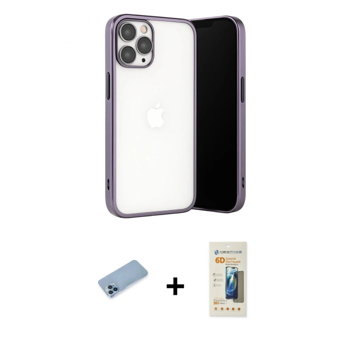 MARSİLYAN™- iPhone 13 Pro Max Kılıf Vadi Minimal - Siyah 6D Mat Seramik Hayalet Nano Ekran Koruyucu + Shine Kamera Lens Koruma Cam - MI
