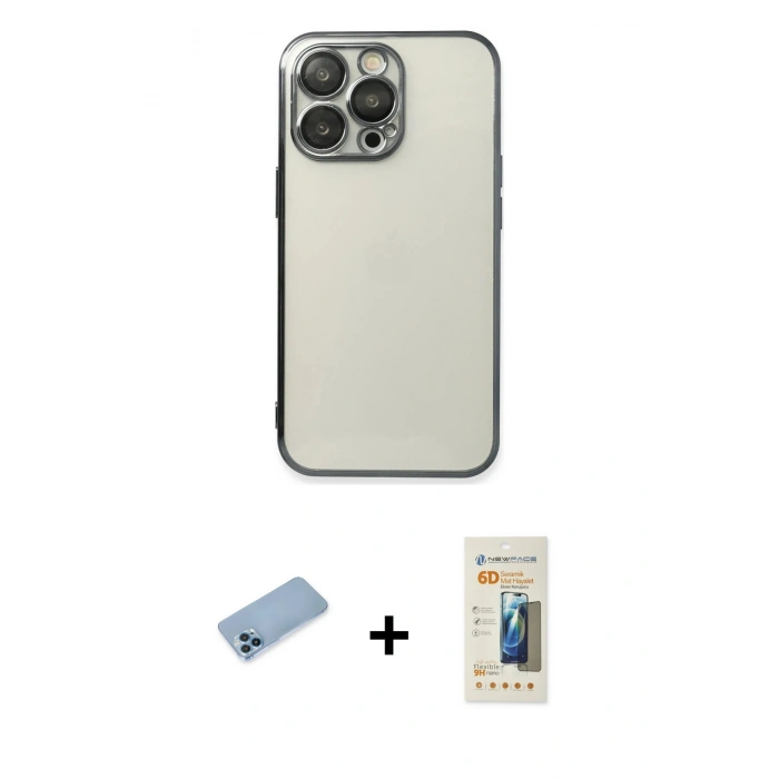 MARSİLYAN™- iPhone 13 Pro Max Kılıf Vadi Minimal - Siyah 6D Mat Seramik Hayalet Nano Ekran Koruyucu + Shine Kamera Lens Koruma Cam - MI
