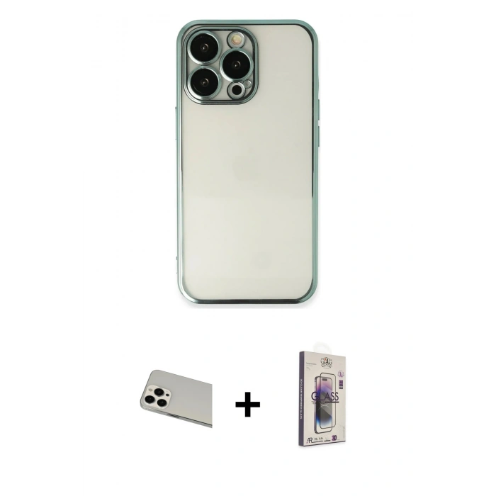 MARSİLYAN™- iPhone 13 Pro Max Kılıf Vadi Minimal - Siyah Bilvis 3D Cam Ekran Koruyucu + Rainbow Kamera Lens Koruma Cam - BZ