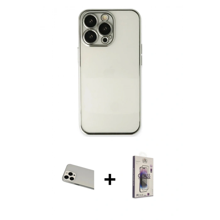 MARSİLYAN™- iPhone 13 Pro Max Kılıf Vadi Minimal - Siyah Bilvis 3D Cam Ekran Koruyucu + Rainbow Kamera Lens Koruma Cam - BZ