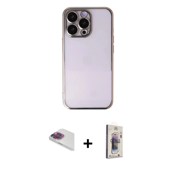 MARSİLYAN™- iPhone 13 Pro Max Kılıf Vadi Minimal - Siyah Bilvis 3D Cam Ekran Koruyucu + Pers Alüminyum Kamera Lens - GI