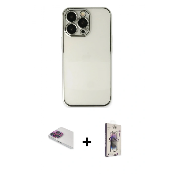 MARSİLYAN™- iPhone 13 Pro Max Kılıf Vadi Minimal - Siyah Bilvis 3D Cam Ekran Koruyucu + Pers Alüminyum Kamera Lens - GI