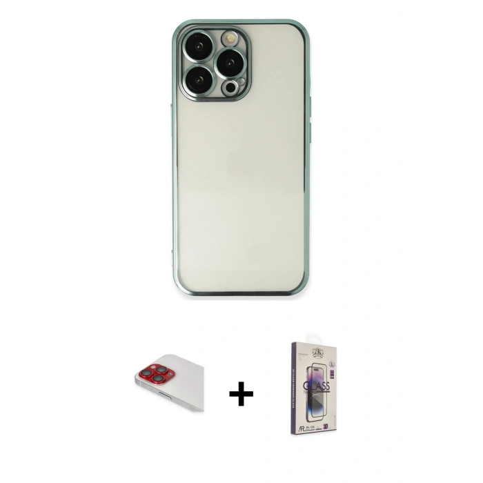 MARSİLYAN™- iPhone 13 Pro Max Kılıf Vadi Minimal - Siyah Bilvis 3D Cam Ekran Koruyucu + Pers Alüminyum Kamera Lens - KI