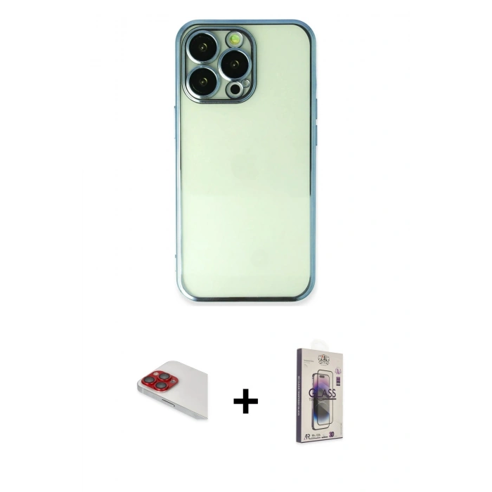 MARSİLYAN™- iPhone 13 Pro Max Kılıf Vadi Minimal - Siyah Bilvis 3D Cam Ekran Koruyucu + Pers Alüminyum Kamera Lens - KI
