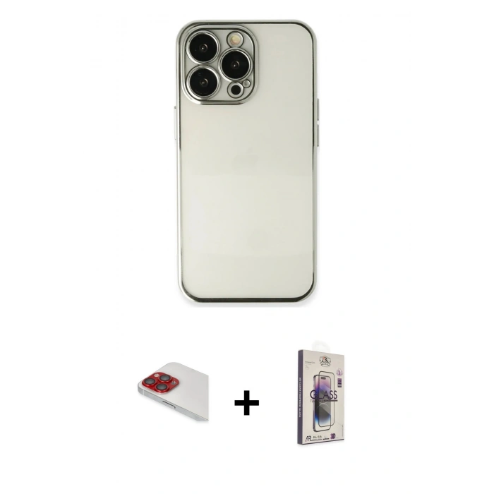 MARSİLYAN™- iPhone 13 Pro Max Kılıf Vadi Minimal - Siyah Bilvis 3D Cam Ekran Koruyucu + Pers Alüminyum Kamera Lens - KI