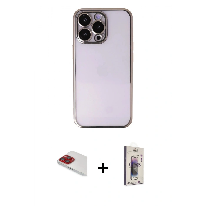 MARSİLYAN™- iPhone 13 Pro Max Kılıf Vadi Minimal - Siyah Bilvis 3D Cam Ekran Koruyucu + Pers Alüminyum Kamera Lens - KI