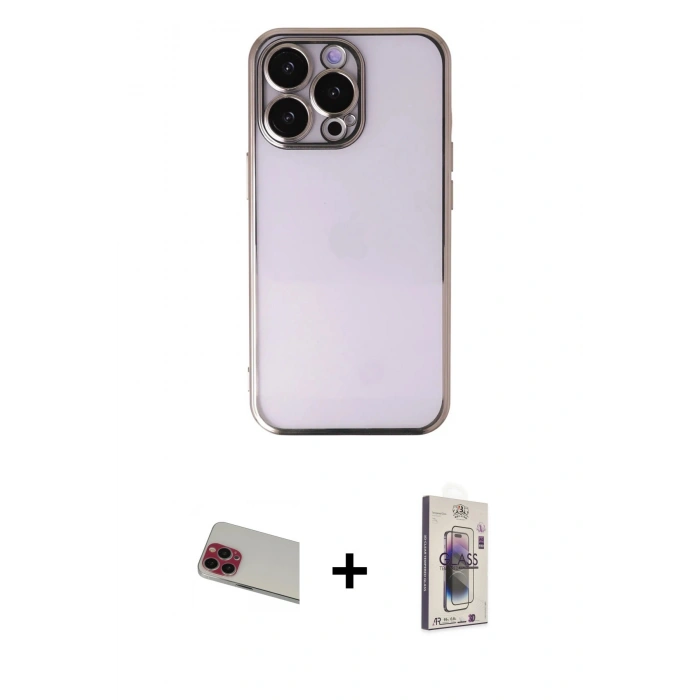 MARSİLYAN™- iPhone 13 Pro Max Kılıf Vadi Minimal - Siyah Bilvis 3D Cam Ekran Koruyucu + Rainbow Kamera Lens Koruma Cam - KI