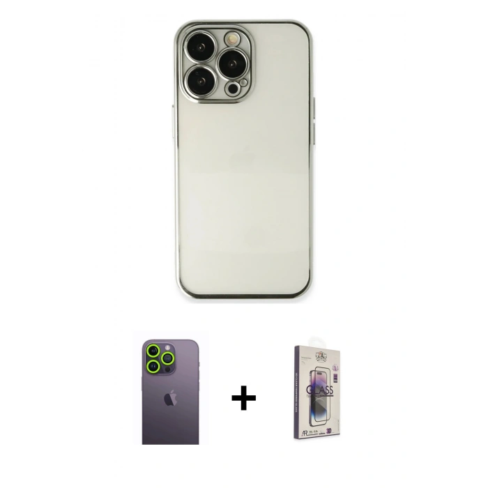 MARSİLYAN™- iPhone 13 Pro Max Kılıf Vadi Minimal - Siyah Bilvis 3D Cam Ekran Koruyucu + Neon Fosforlu Kamera Lens - YL