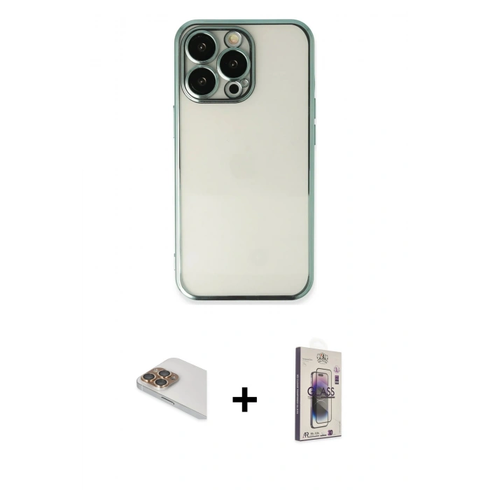 MARSİLYAN™- iPhone 13 Pro Max Kılıf Vadi Minimal - Siyah Bilvis 3D Cam Ekran Koruyucu + Pers Alüminyum Kamera Lens - GD