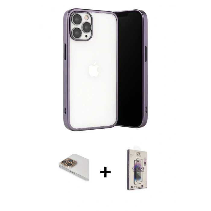 MARSİLYAN™- iPhone 13 Pro Max Kılıf Vadi Minimal - Siyah Bilvis 3D Cam Ekran Koruyucu + Pers Alüminyum Kamera Lens - GD