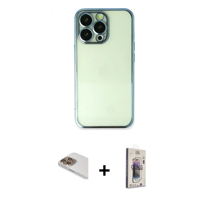 MARSİLYAN™- iPhone 13 Pro Max Kılıf Vadi Minimal - Siyah Bilvis 3D Cam Ekran Koruyucu + Pers Alüminyum Kamera Lens - GD