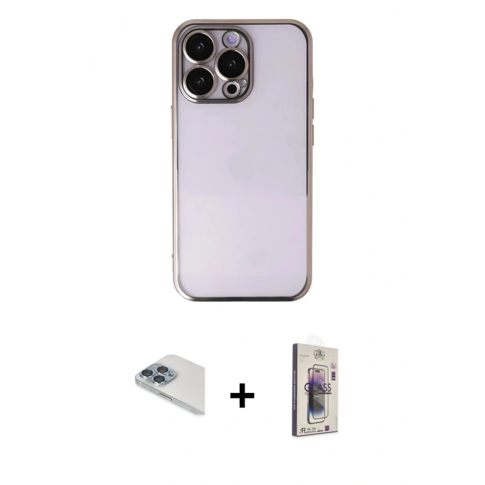 MARSİLYAN™- iPhone 13 Pro Max Kılıf Vadi Minimal - Siyah Bilvis 3D Cam Ekran Koruyucu + Pers Alüminyum Kamera Lens - SABE