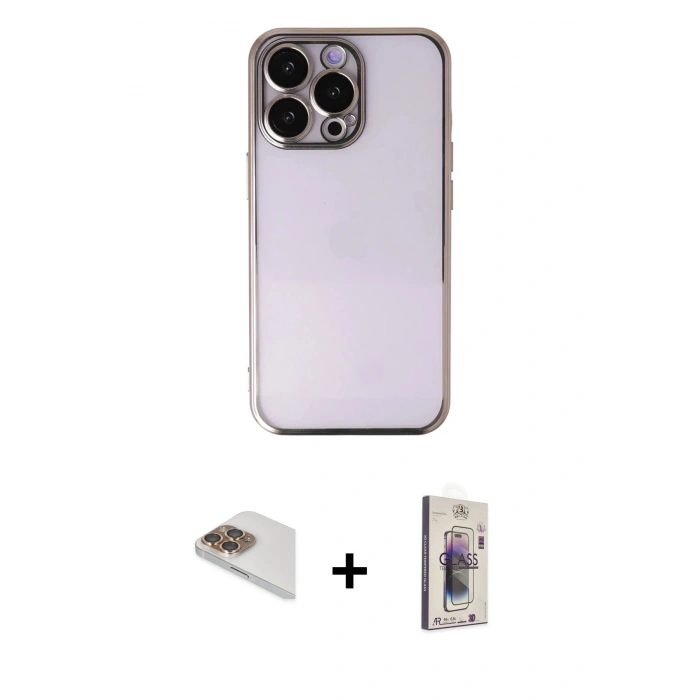 MARSİLYAN™- iPhone 13 Pro Max Kılıf Vadi Minimal - Siyah Bilvis 3D Cam Ekran Koruyucu + Pers Alüminyum Kamera Lens - GD