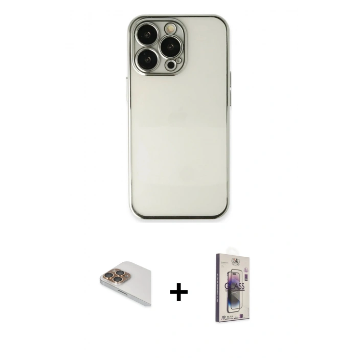 MARSİLYAN™- iPhone 13 Pro Max Kılıf Vadi Minimal - Siyah Bilvis 3D Cam Ekran Koruyucu + Pers Alüminyum Kamera Lens - GD